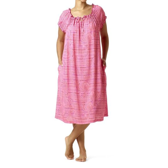 HUE Shirred Lounge MIDI Sleepshirt, Carmine Rose, Size S 0090 - Picture 1 of 1